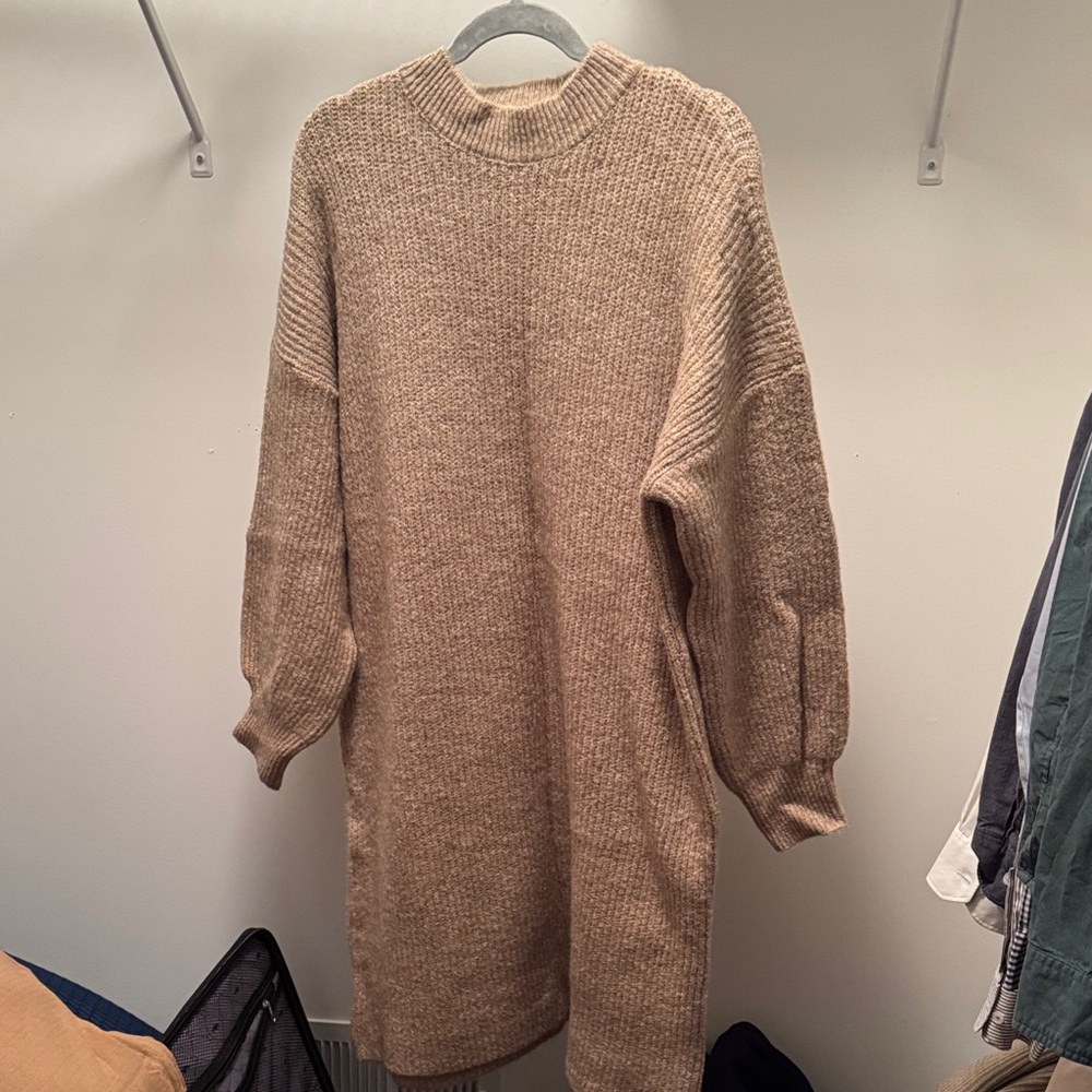 Cozy Tan Sweater Dress